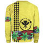 Hawaii Sweatshirt Kanaka Maoli Map Seal Tropical Flowers Yellow Color