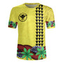 Hawaii Rugby Jersey Kanaka Maoli Map Seal Tropical Flowers Yellow Color