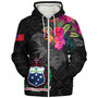 Samoa Sherpa Hoodie Custom Samoa Coat Of Arms With Tropical Flowers Special