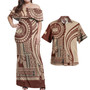 Samoa Combo Off Shoulder Long Dress And Shirt Seal Samoan Siapo Brown Design