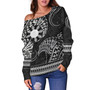 Philippines Filipinos Off Shoulder Sweatshirt Filipino Coat Of Arms With Leaves and Tribal Patterns