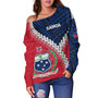 Samoa Off Shoulder Sweatshirt Samoa Coat Of Arms With Polynesian Tattoo Flag Style