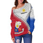 Philippines Filipinos Off Shoulder Sweatshirt Custom Filipino Coat Of Arms With Tribal Patterns Flag Style