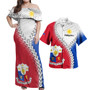 Philippines Filipinos Combo Off Shoulder Long Dress And Shirt Filipino Coat Of Arms With Tribal Patterns Flag Style