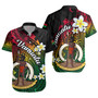 Vanuatu Short Sleeve Shirt Custom Plumeria Flowers Tribal Motif Flag Color Design