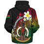 Vanuatu Sherpa Hoodie Custom Plumeria Flowers Tribal Motif Flag Color Design