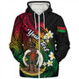 Vanuatu Sherpa Hoodie Custom Plumeria Flowers Tribal Motif Flag Color Design