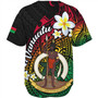 Vanuatu Baseball Shirt Custom Plumeria Flowers Tribal Motif Flag Color Design