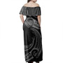 Hawaii Off Shoulder Long Dress Polynesia Tribal Wave Style