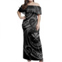 Hawaii Off Shoulder Long Dress Polynesia Tribal Wave Style