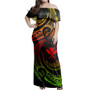 Hawaii Off Shoulder Long Dress Polynesia Tribal Wave Style