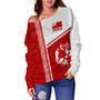 Tonga Off Shoulder Sweatshirt Custom Tribal Ngatu Design Flag