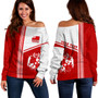 Tonga Off Shoulder Sweatshirt Custom Tribal Ngatu Design Flag