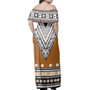 Fiji Woman Off Shoulder Long Dress Masi Tapa Design