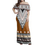 Fiji Woman Off Shoulder Long Dress Masi Tapa Design