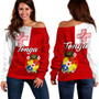 Tonga Off Shoulder Sweatshirt Flag Design With Pattern