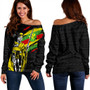 Hawaii Off Shoulder Sweatshirt Tribal Kanaka Maoli King Kamehameha Crack Style