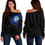 Guam Off Shoulder Sweatshirt Micronesian Tribal Crack Style