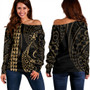 Austral Islands Off Shoulder Sweatshirt Kakau Style Ver.1 Gold