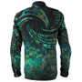 New Zealand Long Sleeve Shirt Tribal Wave Papua Shell With Map