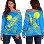 Palau Off Shoulder Sweatshirt Flag And Coat Of Arms