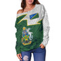 Solomon Islands Off Shoulder Sweatshirt Polynesian Tattoo Flag And Coat Of Arms