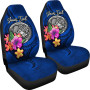 American Samoa Polynesian Custom Personalised Car Seat Covers - Floral With Seal Blue