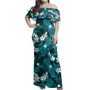 Polynesia Woman Off Shoulder Long Dress Fabric Traditional Polynesian With  Plumeria And Tiare Flowers