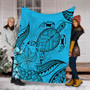 Hawaii Premium Blanket Tribal Turtle And Flowers Island Life