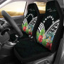 Cook Islands Car Seat Covers - Cook Islands Coat of Arms & Polynesian Tropical Flowers White