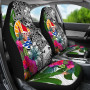 Tahiti Custom Personalised Car Seat Covers White - Turtle Plumeria Banana Leaf