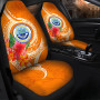 Federated States Of Micronesia Custom Personalised Car Seat Covers - Orange Floral With Seal