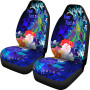 Tonga Custom Personalised Car Seat Covers - Humpback Whale with Tropical Flowers (Blue)