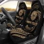 Tahiti Polynesian Custom Personalised Car Seat Covers - Gold Tribal Wave