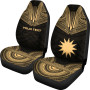 Nauru Custom Personalised Car Seat Cover - Nauru Flag Polynesian Chief Tattoo Gold Version