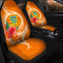 Tuvalu Polynesian Custom Personalised Car Seat Covers - Orange Floral With Seal