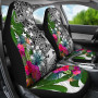 Kosrae Custom Personalised Car Seat Covers White - Turtle Plumeria Banana Leaf