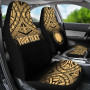 Northern Mariana Islands Custom Personalised Car Seat Covers - CNMI Seal Polynesian Tattoo Fog Gold