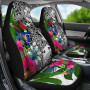 Cook Islands Custom Personalised Car Seat Covers White - Turtle Plumeria Banana Leaf