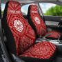 Tahiti Personalised Car Seat Covers - Tahiti Seal In Polynesian Tattoo Style (Red) -BN25