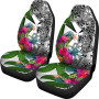 Wallis And Futuna Custom Personalised Car Seat Covers White - Turtle Plumeria Banana Leaf