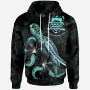 Tuvalu Polynesian Hoodie - Turtle With Blooming Hibiscus Turquoise