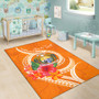 Nauru Polynesian Custom Personalised Area Rug - Orange Floral With Seal Polynesian 6