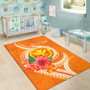 Hawaii Polynesian Custom Personalised Area Rug - Orange Floral With Seal Polynesian 6