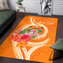 Fiji Polynesian Custom Personalised Area Rug - Orange Floral With Seal Polynesian 4