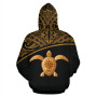 Turtle All Over Custom Personalised Hoodie - Polynesian Gold Curve Style