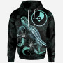 Yap Polynesian Hoodie - Turtle With Blooming Hibiscus Turquoise