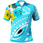 Marshall Islands Polo - Polynesian Pattern Aquamarine Stone Color 1