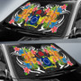 Cook Islands Auto Sun Shades - Coat Of Arms With Tropical Flowers