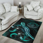 Palau Polynesian Area Rugs - Turtle With Blooming Hibiscus Turquoise Polynesian 4